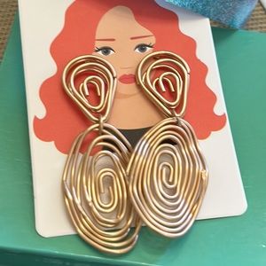 Spiral Swirl Goldtone Earrings Paperclip Abstract